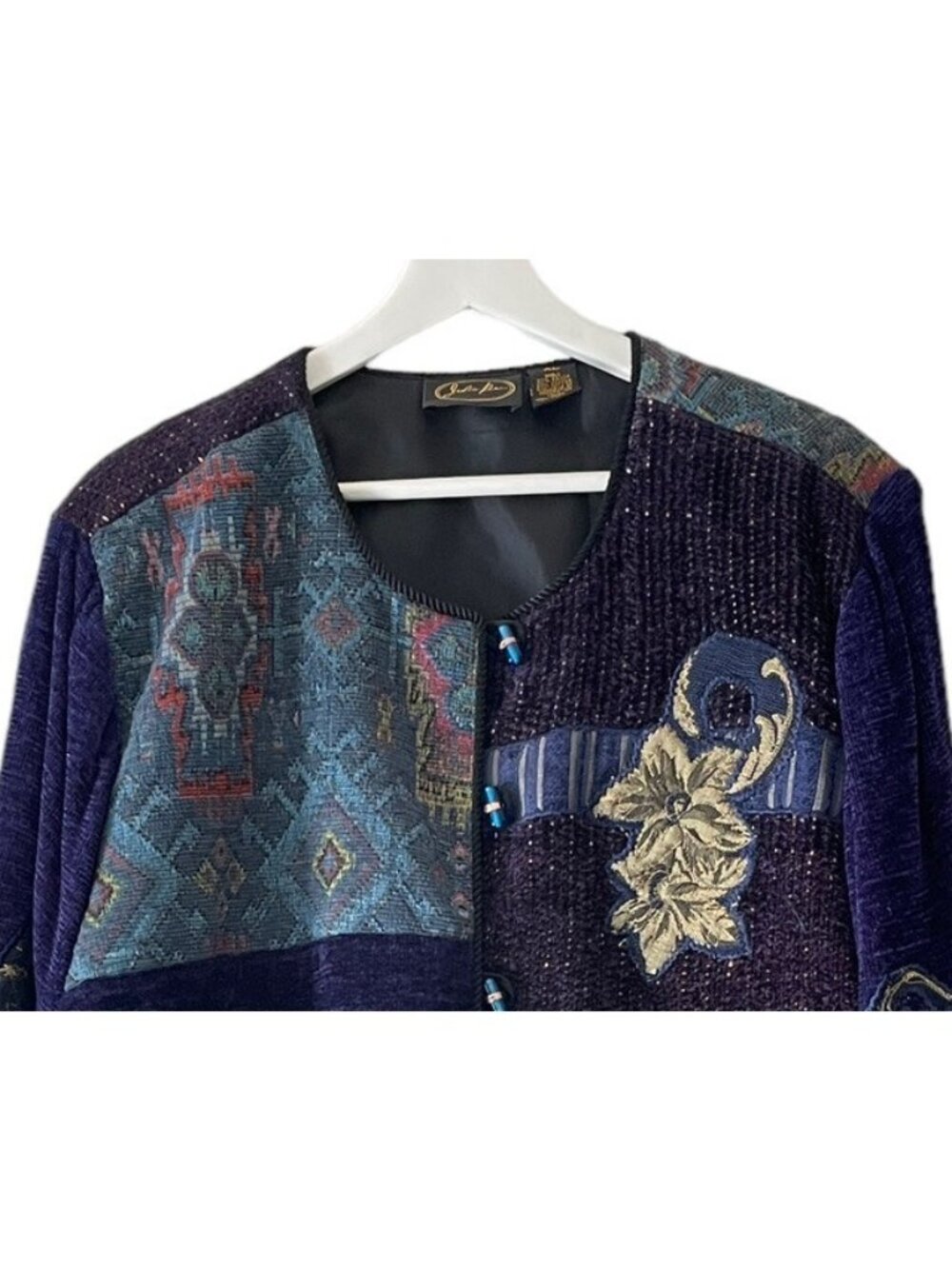 Julia Kim Vintage Art Jacket Womens XL Embroidered Blazer Glass Buttons
